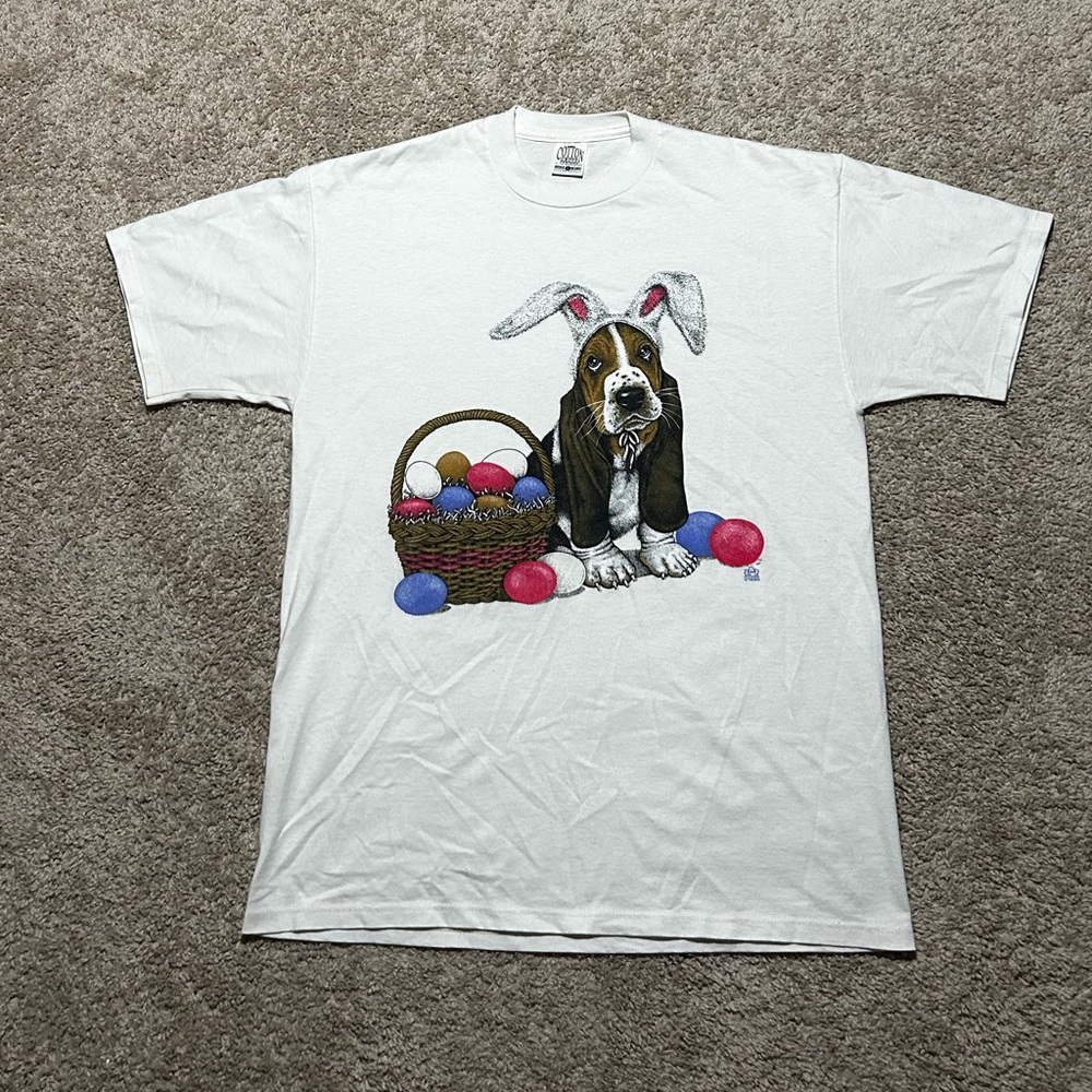 Vintage 90s Puppy Bunny Easter Tee